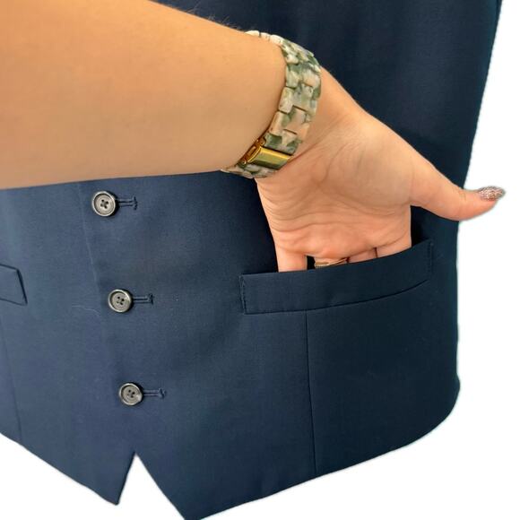 INC International Concepts Navy Blue Slim Fit Button Up Pockets Suit Vest size M - Picture 8 of 11